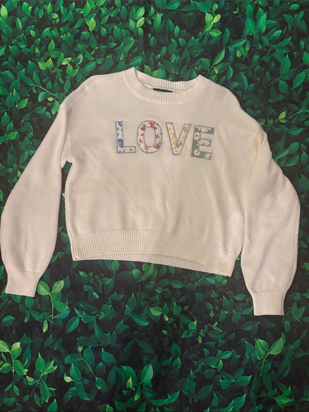 Sincerely Jules Cream 'LOVE' Floral Appliqué Crew Sweater